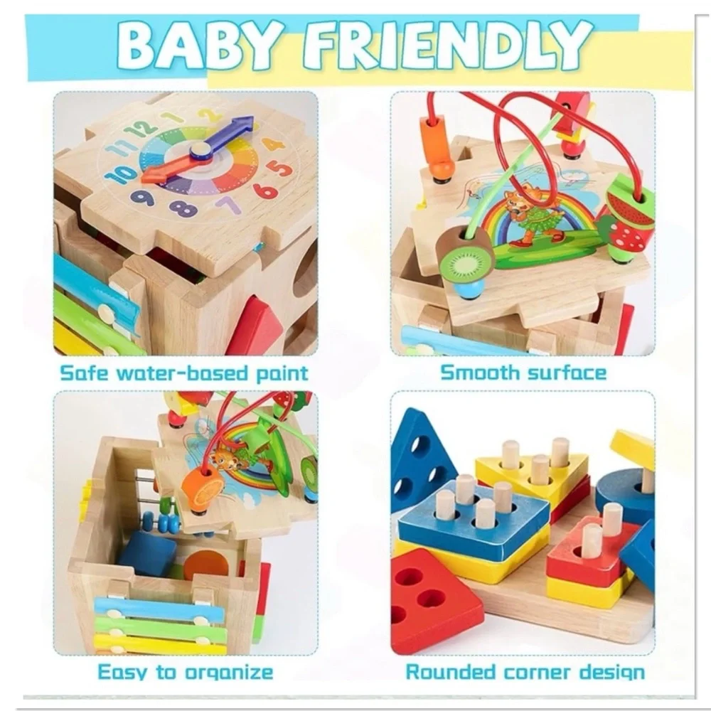 Wooden Activity Cube For Kids 18+Months Learning Toy